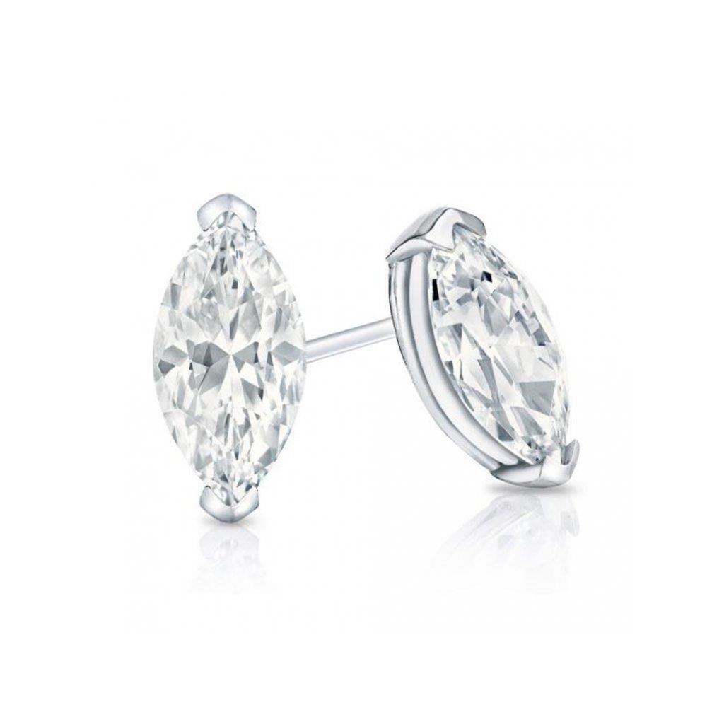 2 Kt Prachtige Marquise Cut Solitaire Echt Diamantstud Oorbel Witgoud