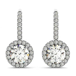 2 karaat Ronde Briljante Echt Diamanten Halo Drop Oorbellen