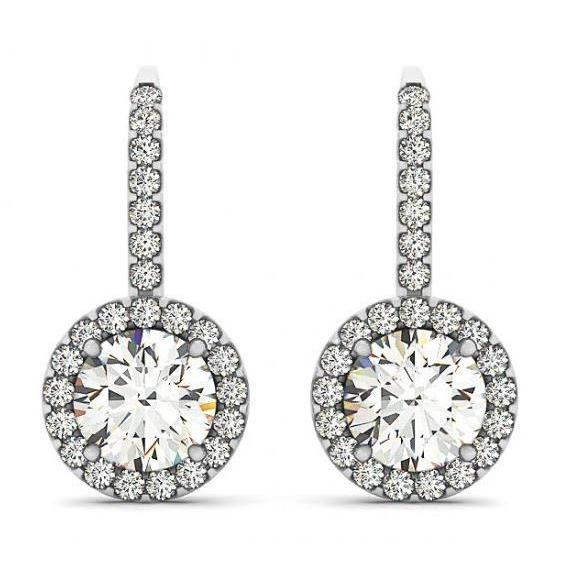 2 karaat Ronde Briljante Echt Diamanten Halo Drop Oorbellen