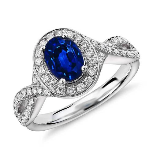 3 Ct Ceylon Sapphire Diamond Twist Ring Witgoud 14K Dames Sieraden - harrychadent.nl