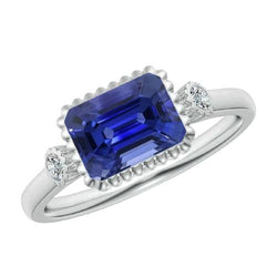 3 Stenen Jubileumring Bezel Set Diamant & Blauwe Saffier 2,75 Karaat