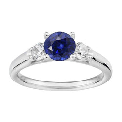 3 Stenen Jubileumring Ronde Ceylon Saffier & Diamanten 1,75 Karaat