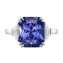 Afbeelding in Gallery-weergave laden, 3 Stenen Ring Dubbele Prong Stralende Saffier 4 Karaat Halve Maan Diamanten - harrychadent.nl
