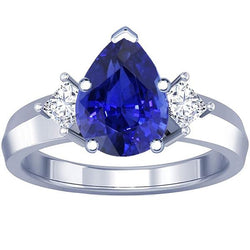3 Stenen Ring Peer Blauwe Saffier & Prinses Diamanten 3 Karaat Goud 14K