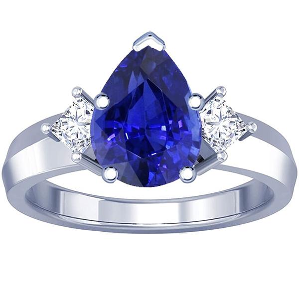 3 Stenen Ring Peer Blauwe Saffier & Prinses Diamanten 3 Karaat Goud 14K - harrychadent.nl