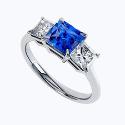 3 Stenen Ring Prinses Prong Set Ceylon Saffier & Diamanten 2 Karaat