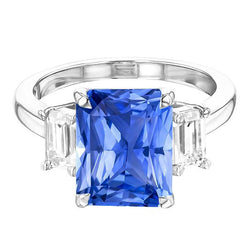 3 Stenen Ring Stralende Saffier & Smaragd Diamanten Sieraden 4 Karaat