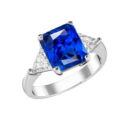 3 Stenen Ring Stralende Saffier & Triljoen Diamanten Sieraden 2,50 Karaat