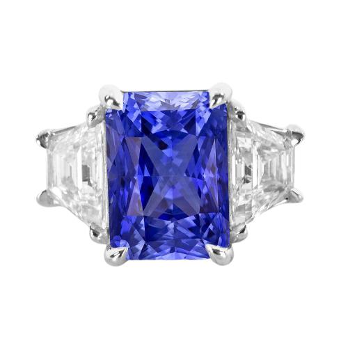 3 Stenen Ring Trapezium Diamant & Ceylon Sapphire 3.50 Karaat Prong Set - harrychadent.nl