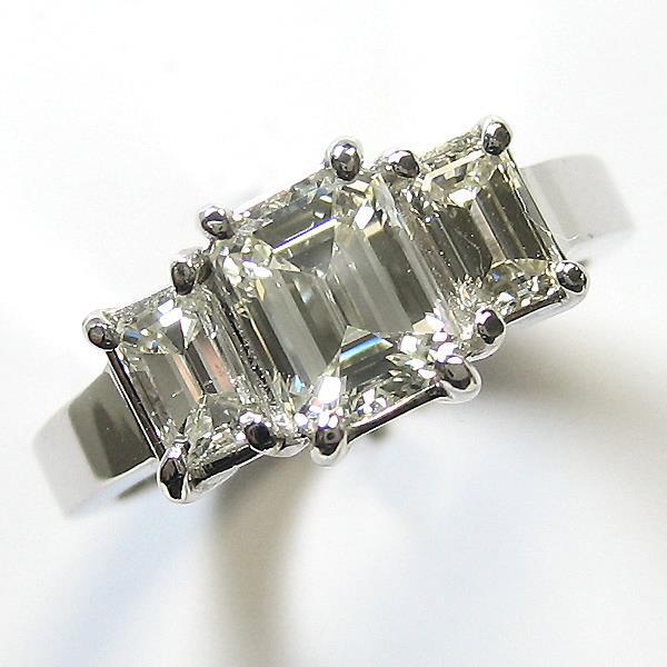 3 Stenen Smaragd Geslepen Diamanten Ring