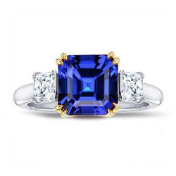 3 Stenen Stralende Diamant & Asscher Saffier Ring 2,50 Karaat Tweekleurig