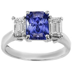 3 Stenen Trouwring Stralende Saffier & Emerald Diamanten 3,50 Karaat
