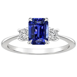 3 Stenen Verlovingsring Smaragd Blauwe Saffier & Diamant 3,50 Karaat