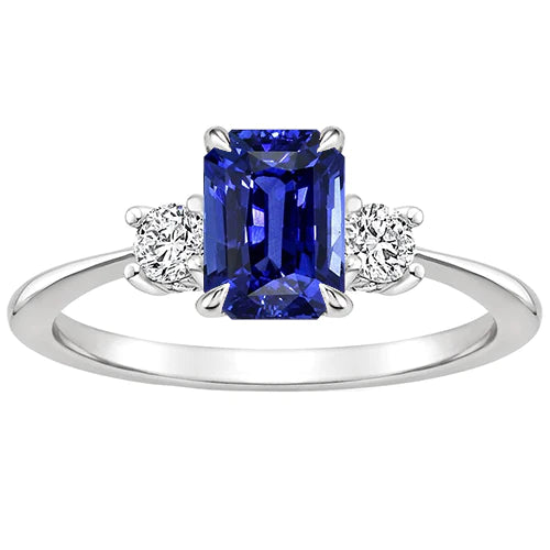 3 Stenen Verlovingsring Smaragd Blauwe Saffier & Diamant 3,50 Karaat
