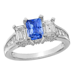 3 Stone Emerald Diamond Blue Sapphire Ring Channel Set accenten 3 karaat