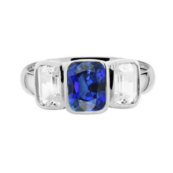 3 Stone Emerald Diamond & Ceylon Sapphire Ring Bezel Set Goud 3 karaat