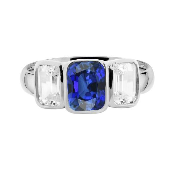3 Stone Emerald Diamond & Ceylon Sapphire Ring Bezel Set Goud 3 karaat - harrychadent.nl