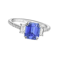 3 Stone Emerald Srilanka Sapphire Ring & Pave Set diamanten 3,50 karaat
