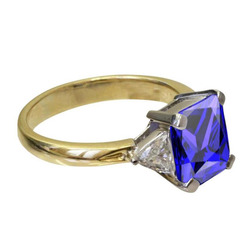 3-Stone Princess Cut Tanzanite Diamond 3.50 karaat tweekleurige ring - harrychadent.nl