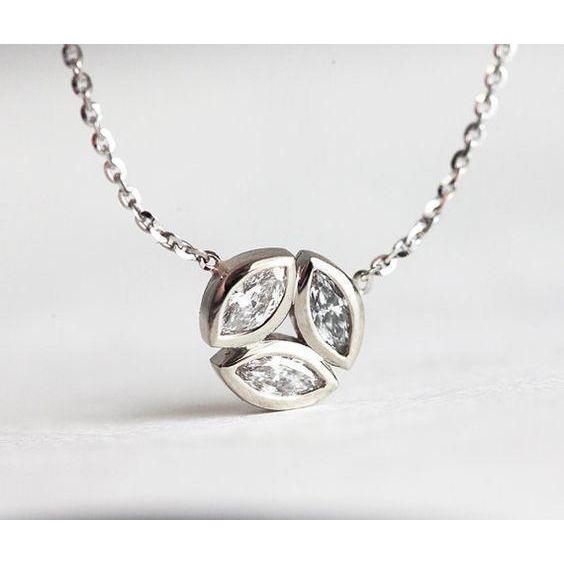 3 ct Marquise geslepen diamanten drie stenen hanger ketting wit goud - harrychadent.nl