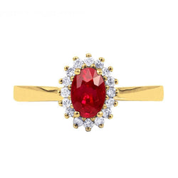 3 ct ovaal geslepen rode robijn en ronde diamanten ring geel gouden sieraden