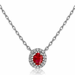 3 ct. Ovale Robijn Met Ronde Diamanten Hanger Ketting Wit Goud 14K