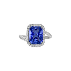 3 karaat Halo blauwe saffier verlovingsring spanning stijl Pave Diamond