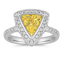 3 karaat biljoen geslepen gele saffier en ronde diamanten ring wit goud
