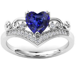 3 karaat diamanten hart ring Ceylon saffier kroon stijl wit goud