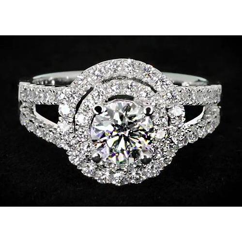 3 karaat diamanten ronde halo ring gespleten schacht wit goud 14k - harrychadent.nl