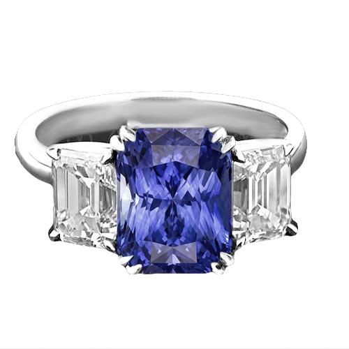 3 karaat drie stenen smaragd diamant & stralende vorm saffier ring - harrychadent.nl