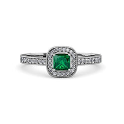 3 karaat groene smaragd met diamanten trouwring goud wit 14K