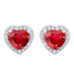 3 karaat hartvormige robijn diamanten Halo Stud Earring wit goud 14K