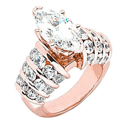 3 karaat markiezin diamanten verlovingsring met accenten rosé goud 14K