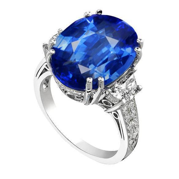 3 karaat ovale Sri Lanka blauwe saffier diamanten jubileum ring - harrychadent.nl