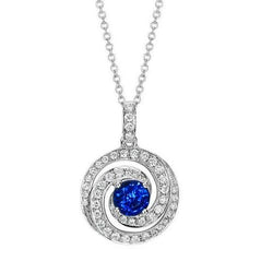3 karaat ronde Ceylon saffier en diamanten hanger wit goud 14K