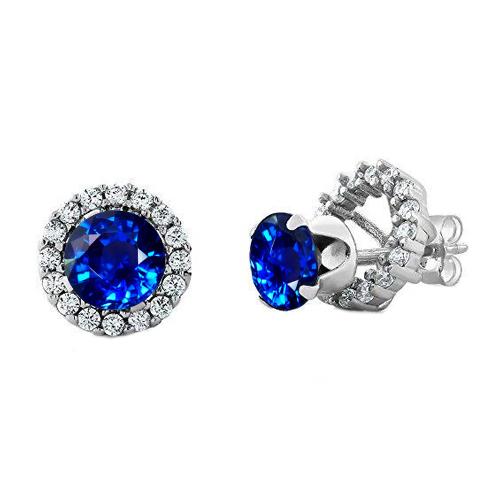 3 karaat ronde saffier Halo DiamantStud oorbel wit goud 14K - harrychadent.nl