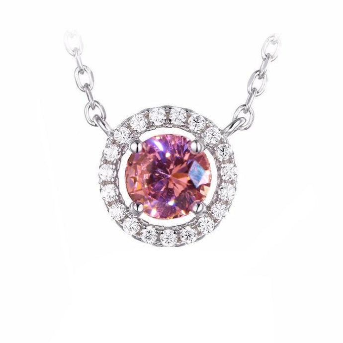 3 karaat roze saffier met diamanten halsketting hanger wit goud 14K - harrychadent.nl