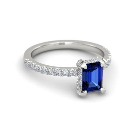 3 karaat smaragd en ronde Ceylon Sapphire Diamond Ring Prong Set - harrychadent.nl