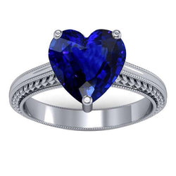 3 karaats Solitaire Ceylon blauwe saffier ring antieke stijl wit goud