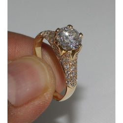 3 karaats diamanten geelgouden ring Solitaire met accenten