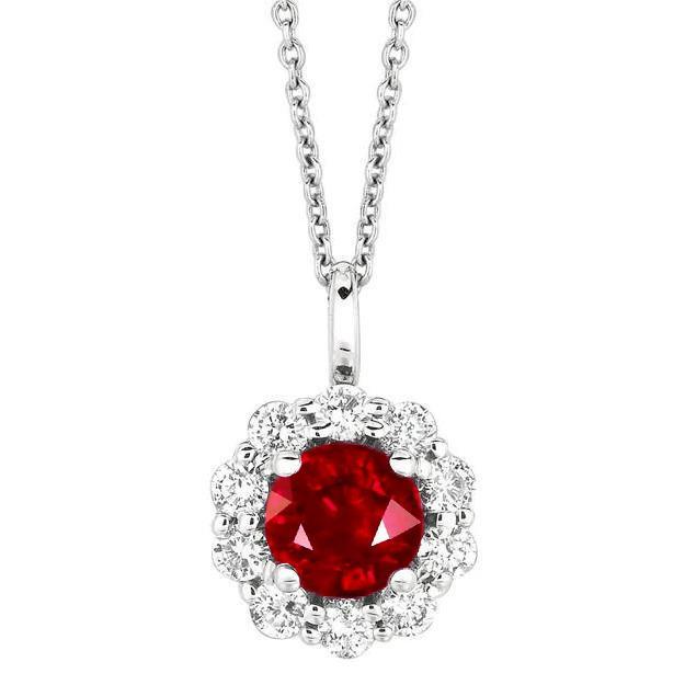 3 karaats ronde halsketting met robijn en diamanten hanger met ketting witgoud - harrychadent.nl