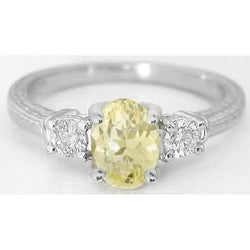 3 kt drie stenen gele saffier en diamanten ring 14 kt witgoud