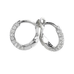 3 kt ronde geslepen diamanten hoepeloorring 14K witgoud