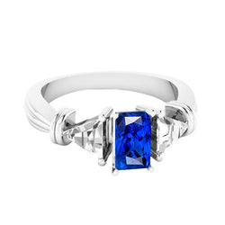 3 steen Trilliant diamanten ring 1,50 karaat stralende gouden saffier 14K