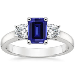 3 steen blauwe smaragd saffier diamanten ring 2,50 karaat