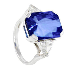 3 steen diamanten 5.01 ct Ceylon saffier stralende geslepen ring