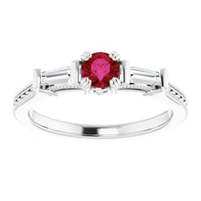Afbeelding in Gallery-weergave laden, 3 steen diamanten robijn ring vintage stijl 2 karaats Milgrain sieraden - harrychadent.nl
