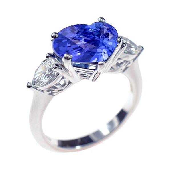 3 steen peer diamant & hart blauwe saffier ring 3 karaat gouden sieraden - harrychadent.nl