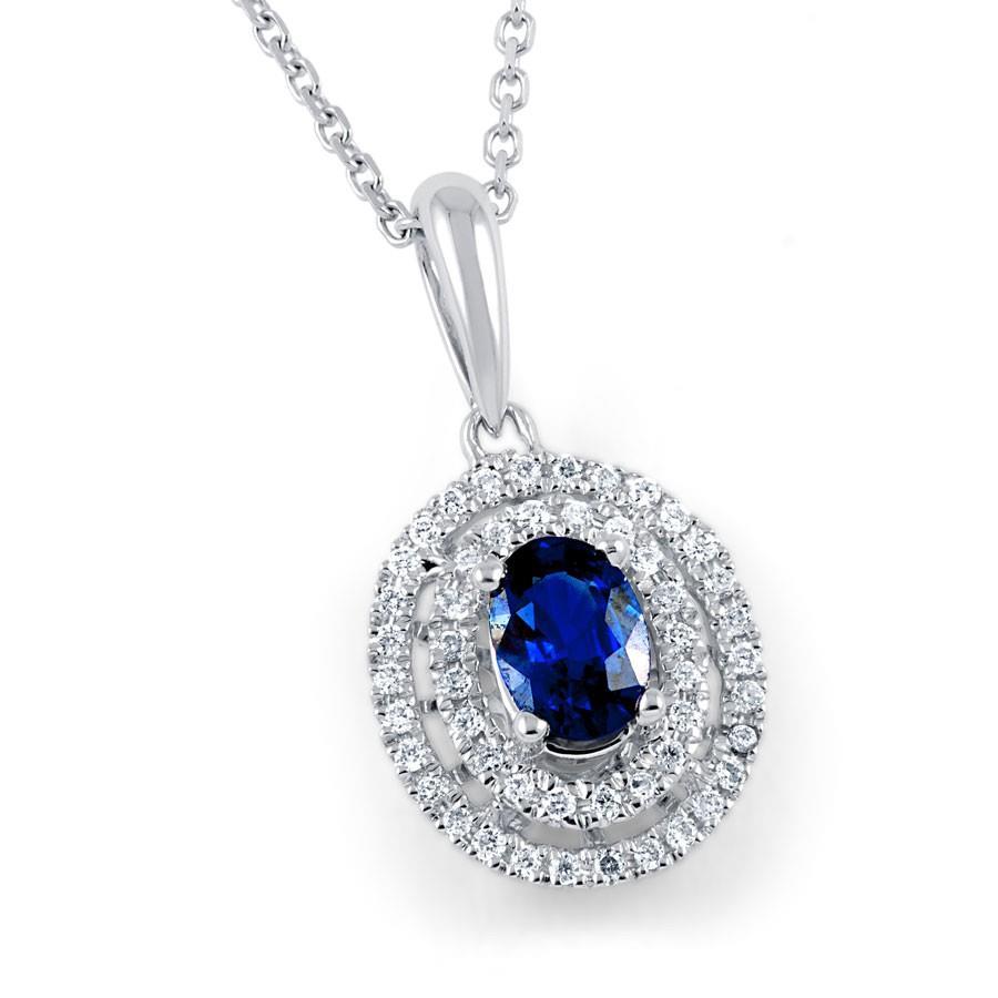 3 stenen Ceylon blauwe saffier en diamanten ring 4,50 karaat witgoud 14K - harrychadent.nl